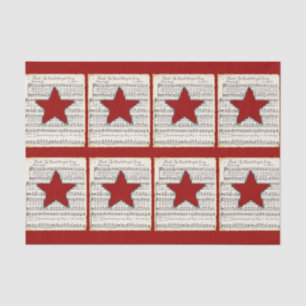 Vintage Music Red Star Rustic Christmas Tissue Paper