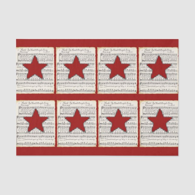 Vintage Music Red Star Rustic Christmas Tissue Paper (Front)