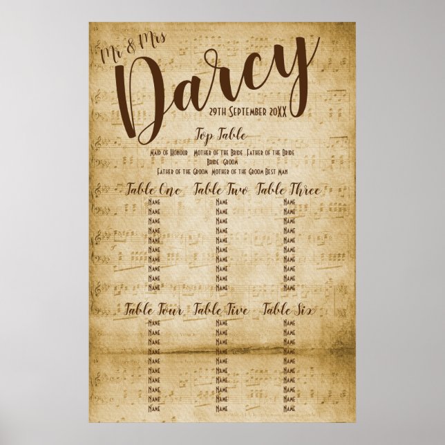 Vintage Music Seating Chart (Front)