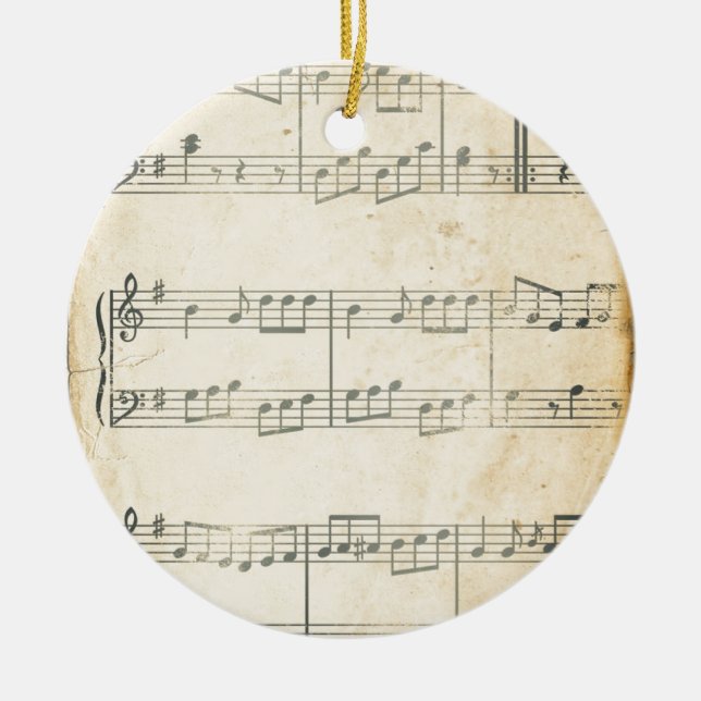 Vintage Music Sheet Ceramic Ornament (Front)
