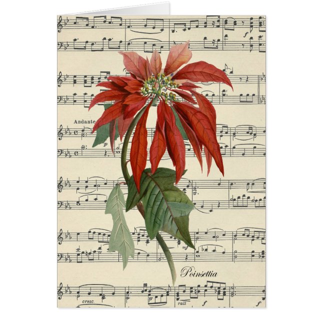 vintage music sheet christmas card poinsettia (Front)