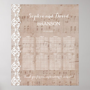 Vintage Music Sheet & Lace Wedding Seating Chart
