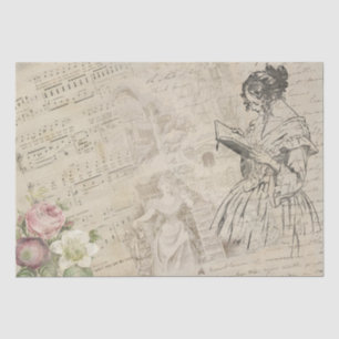 Vintage Music Sheet Script Letter Lady Floral