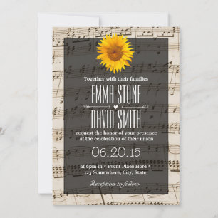 Vintage Music Sheet Sunflower Wedding Invitation