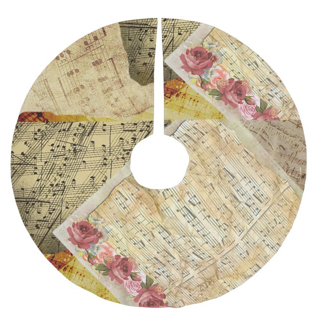 Vintage Music Sheets Rose Christmas Tree Skirt (Front)