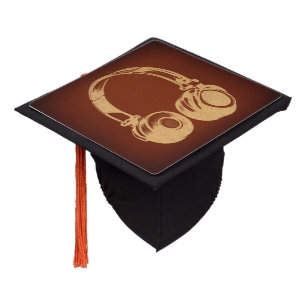 Vintage Music Themed Retro Headphones Art Graduation Cap Topper