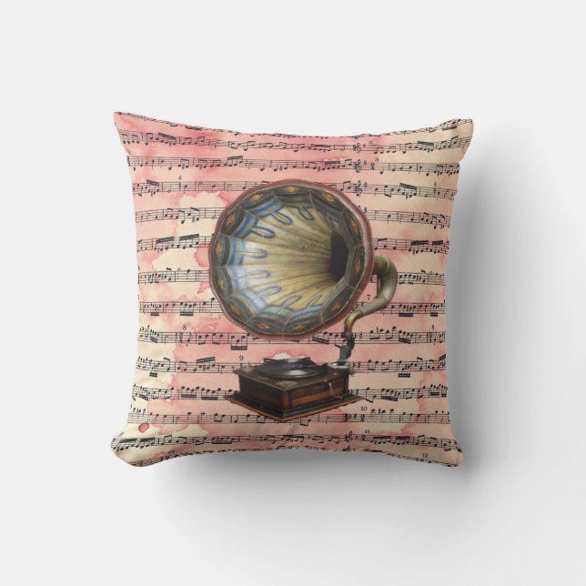 Vintage Music Throw Pillow (Front)