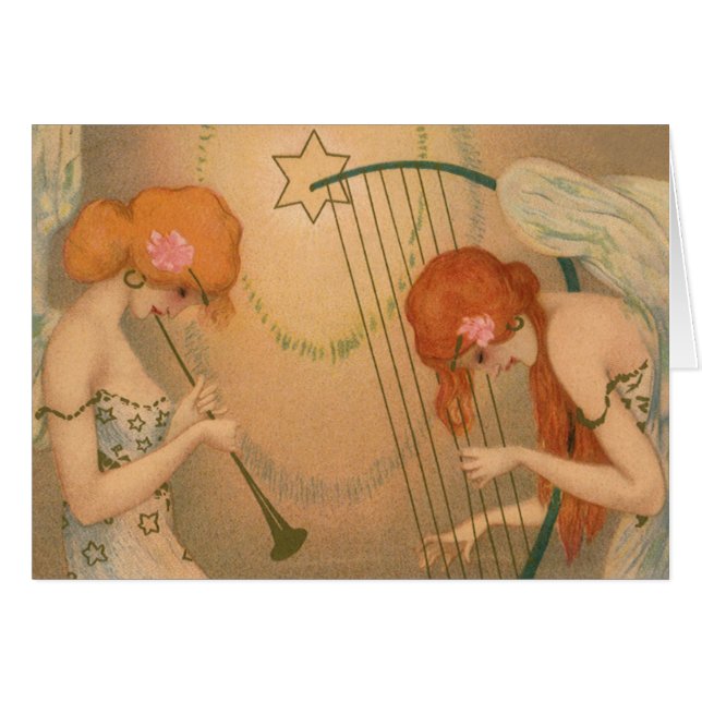 Vintage Music Victorian Angel Musicians Flute Harp (Front Horizontal)