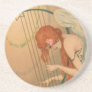 Vintage Music Victorian Angel Musicians Flute Harp Coaster
