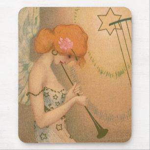 Vintage Music Victorian Angel Musicians Flute Harp Mouse Pad