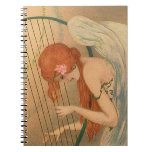 Vintage Music Victorian Angel Musicians Flute Harp Notebook