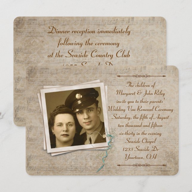 Vintage Music Wedding Vow Renewal Invitation (Front/Back)