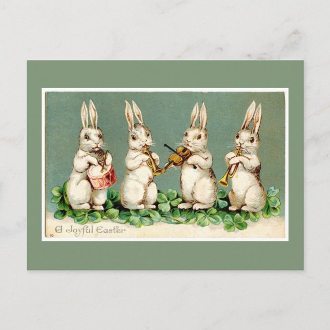 Vintage Musical Easter Bunnies Green Postcard (Front)