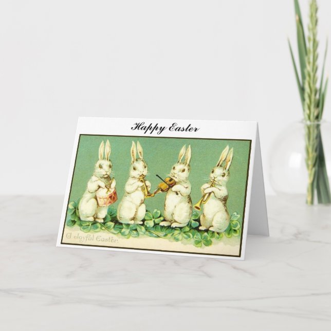 Vintage Musical Easter bunnies Holiday Card (Front)