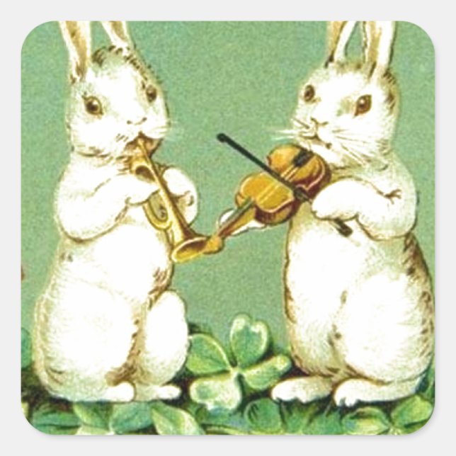 Vintage Musical Easter Bunnies Square Sticker (Front)