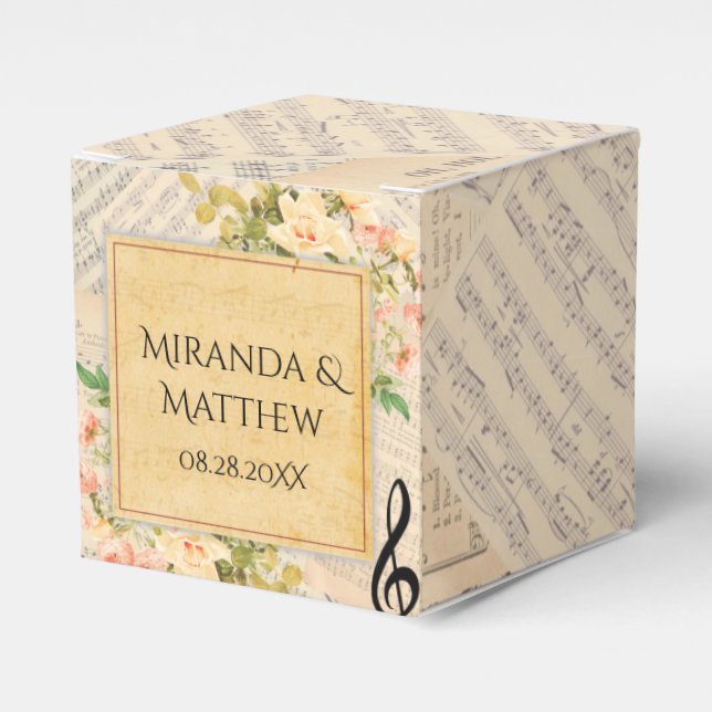 Vintage Musical Floral Wedding  Favor Box (Front Side)