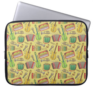 Vintage Musical Instruments Pattern Laptop Sleeve