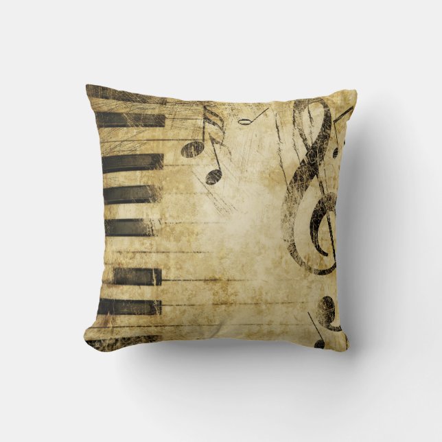 Vintage Musical Notes Throw Pillow (Front)