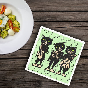 Vintage Musician Black Cats Music Notes Napkin