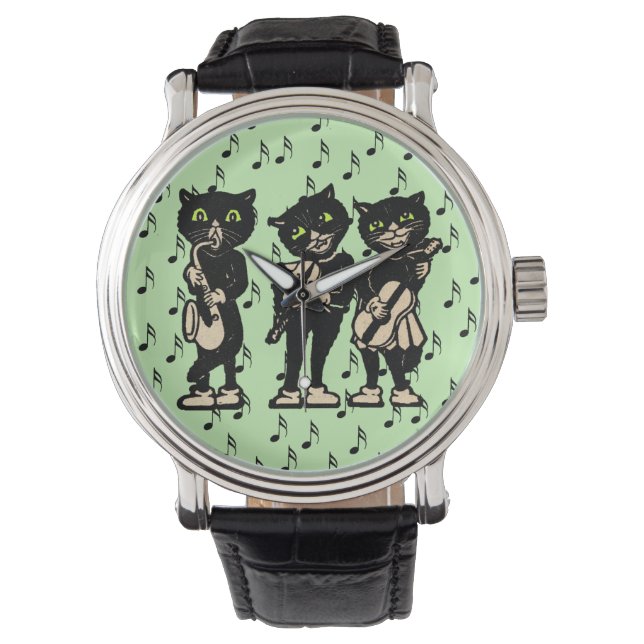 Vintage Musician Black Cats Music Notes Watch (Front)
