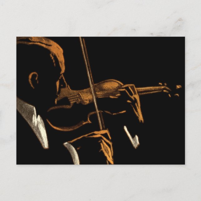 Vintage Musician, Violinist Playing Violin Music Postcard (Front)