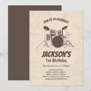 vintage, musique, batterie, invitation d'anniversa
