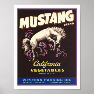 Vintage Mustang California Vegetables Poster