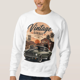 Vintage Mustang Route 66 Garage Sunset Graphic T-S Sweatshirt