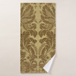 Vintage Mustard Gold Floral Brocade Damask Bath Towel Set