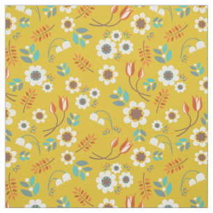 Vintage Mustard Yellow Floral Flowers Pattern Fabric