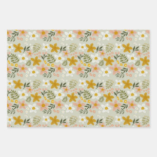 Vintage Muted Floral Botanical Seamless Pattern Wrapping Paper Sheet