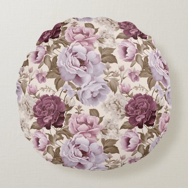 Vintage muted floral design round pillow (Front)
