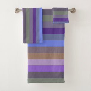 Vintage Muted Rainbow Horizontal Stripe Pattern Bath Towel Set