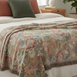 Vintage Muted Rose Floral Paisley Pattern Throw Blanket