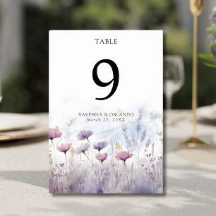 Vintage Muted Winter Wildflower Meadow Wedding Table Number
