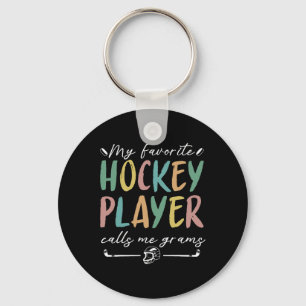 Vintage My Favorite Hockey Player Calls Me Grams Keychain
