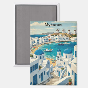 Vintage Mykonos Greece Architecture Windmills  Magnet