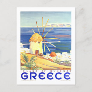 Vintage Mykonos, Greece, Travel Poster Postcard