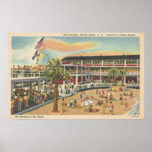 Vintage Myrtle Beach, SC Postcard Pavilion Poster
