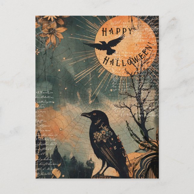Vintage Mystic Raven Moon Happy Carte Postale Hall (Devant)