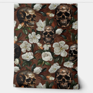 Vintage Mystic Skull And Camellia Garden Wallpaper
