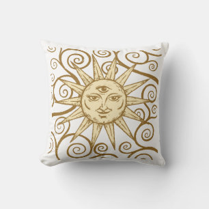 Vintage Mystic Sun with Third Eye Throw Pillow