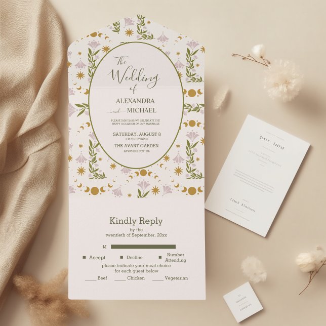 Vintage Mystical Botanical Wedding All In One Invitation (Creator Uploaded)