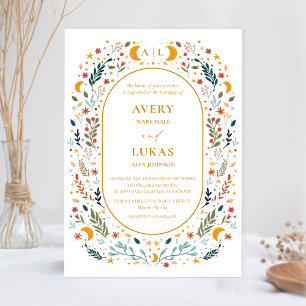 Vintage Mystical Botanical Wedding Invitation