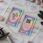 Vintage Mystical Tattoo Artist Business Card<br><div class="desc">Create a bold and unforgettable brand identity with this vintage mystical tattoo artist business card featuring elegant tattoo machine artwork, celestial moon details, ornate tarot-inspired borders, dreamy holographic pastel gradients, and feminine alternative aesthetics. Perfect for tattoo artists, tattoo studios, fine line tattooists, cosmetic tattoo artists, piercing studios, alternative beauty brands,...</div>
