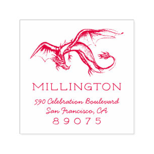Vintage Mythical Dragon Family Name Return Address Self-inking Stamp
