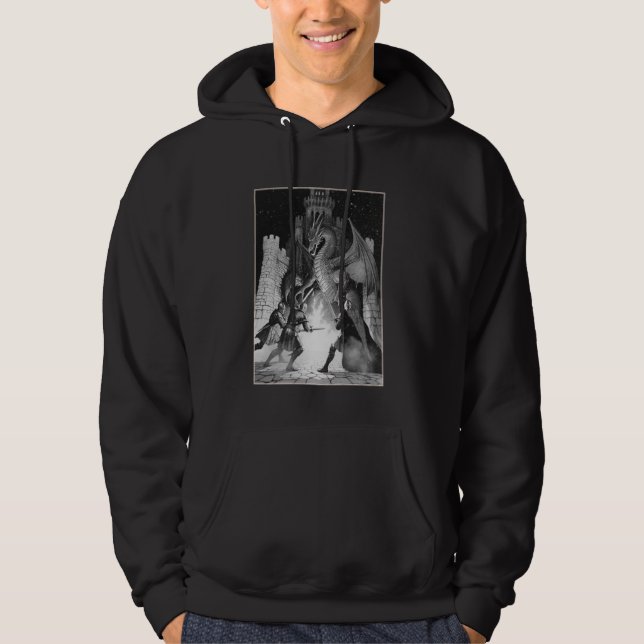 Vintage Mythical Medieval Castle Knights and Drago Hoodie (Front)