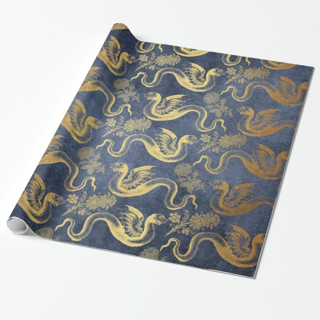 Vintage Mythology Fantasy Dragon Wallpaper Wrapping Paper (Unrolled)