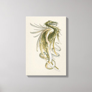 Vintage Mythology, Winged Dragon with a Snake Tail Canvas Print