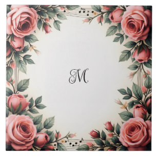Vintage Name French Floral Rose Flowers Frame Tile